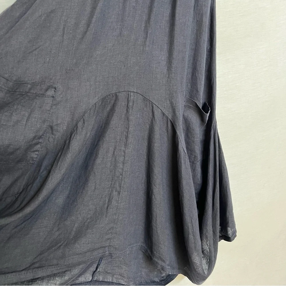 Linen Asymmetrical Navy Artsy Sleeveless Tank Dress - Picture 4 of 16